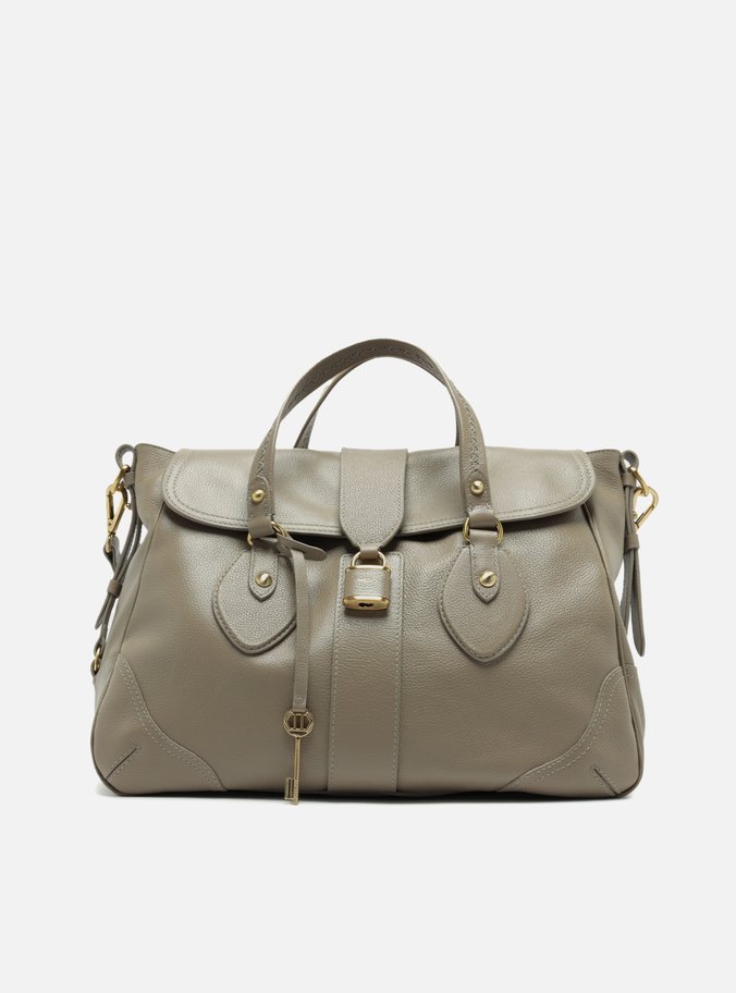 Bolsa Tote Cinza Couro Média Cadeado