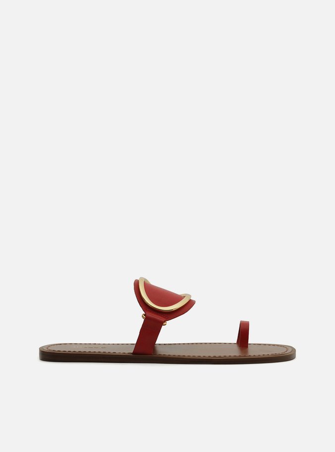 Chinelo de Dedo Vermelho Couro Metais
