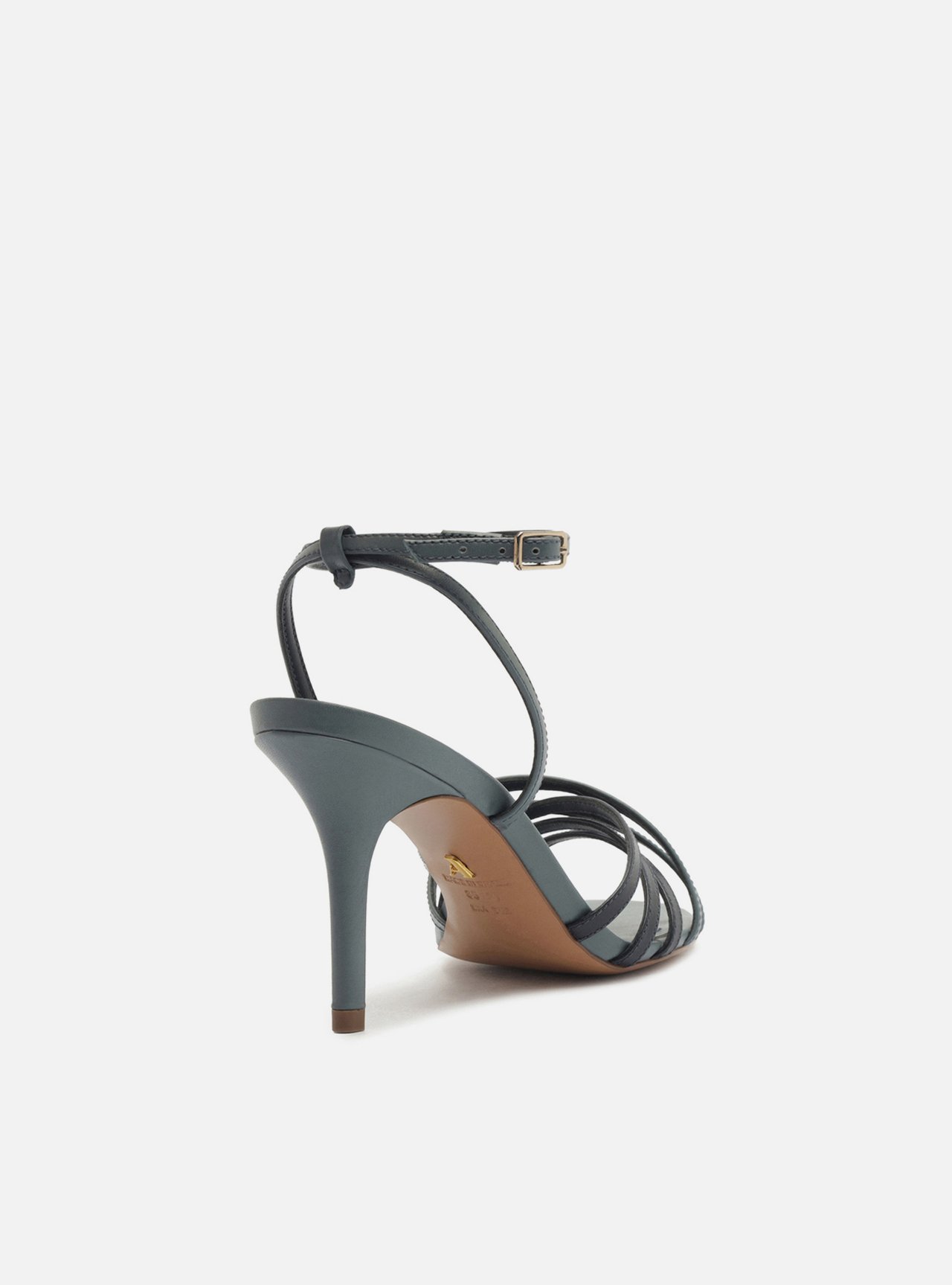 Sandália Azul Couro Salto Fino Tiras — foto 3