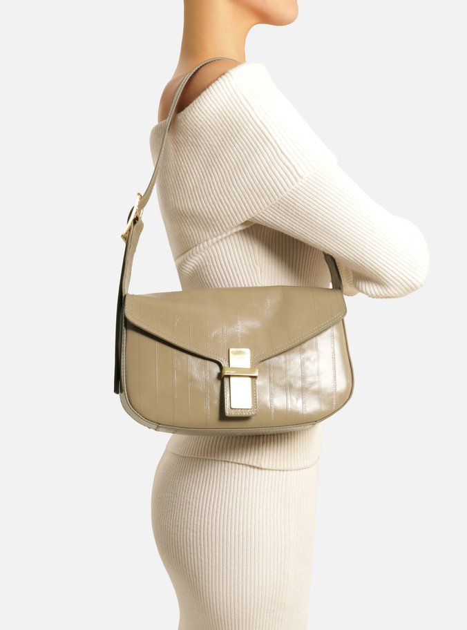 Bolsa Tiracolo Cinza Couro Pequena Tampo Metal