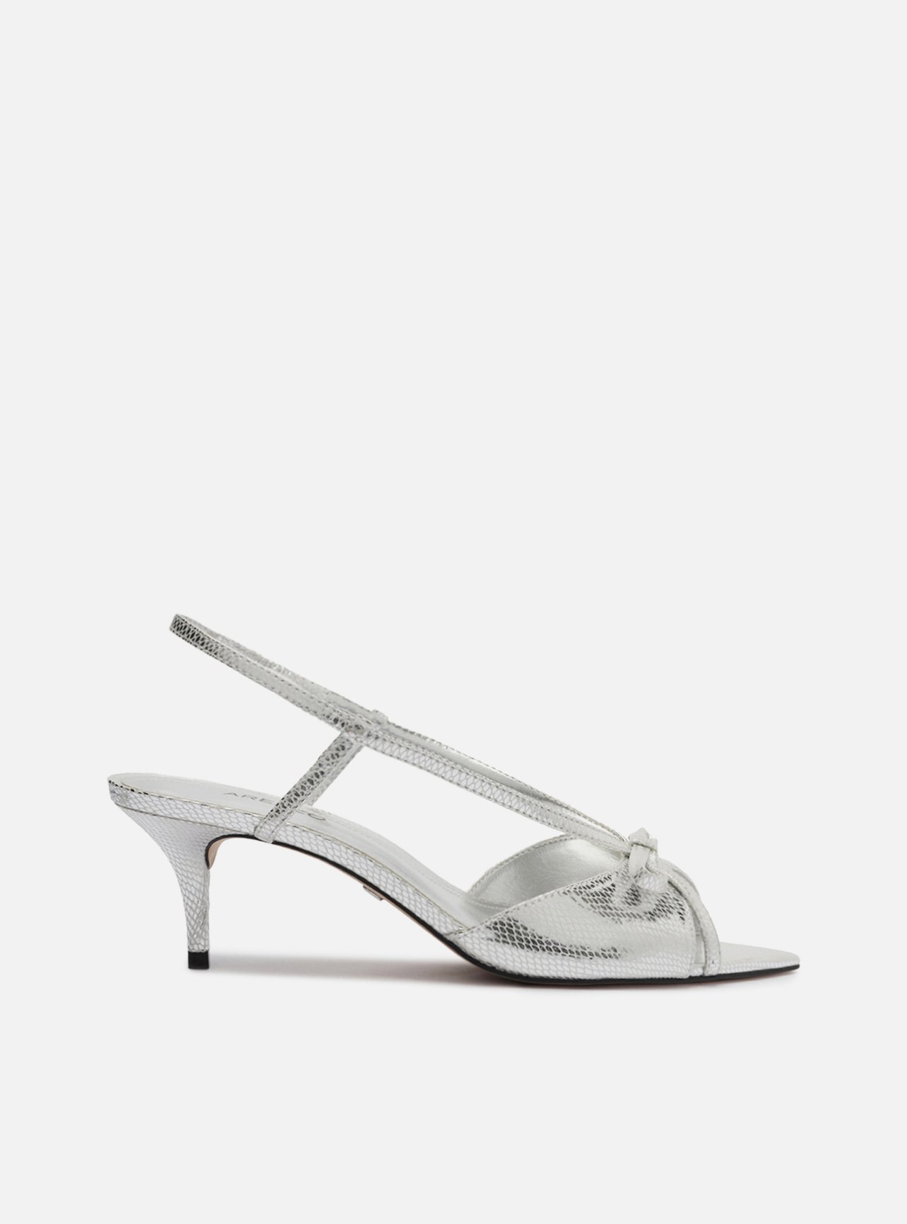 Sandália Prateada Salto Fino Slingback Snake Laço — foto 1