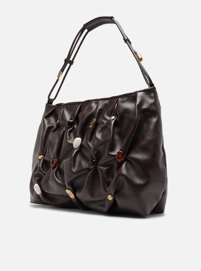 Bolsa Hobo Marrom Couro Grande Aplicações