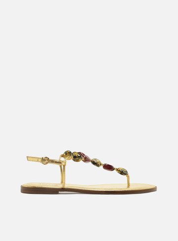 Sandália Rasteira Dourada Slim Pedras Boho