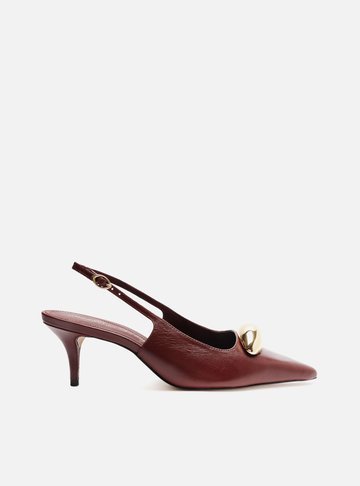Scarpin Vermelho Couro Slingback Metal Silvia Braz