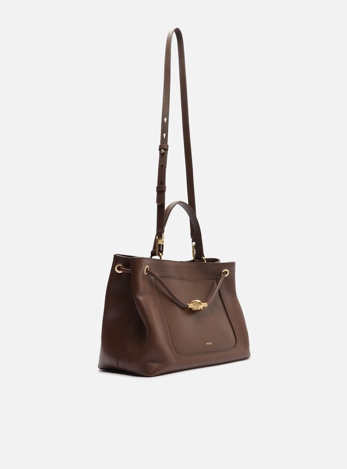 Bolsa Tote Marrom Dark Couro Helena Grande Nó Metal