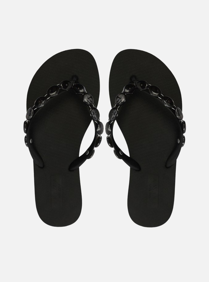 Chinelo de Dedo Preto Tiras Aplicação Brizza