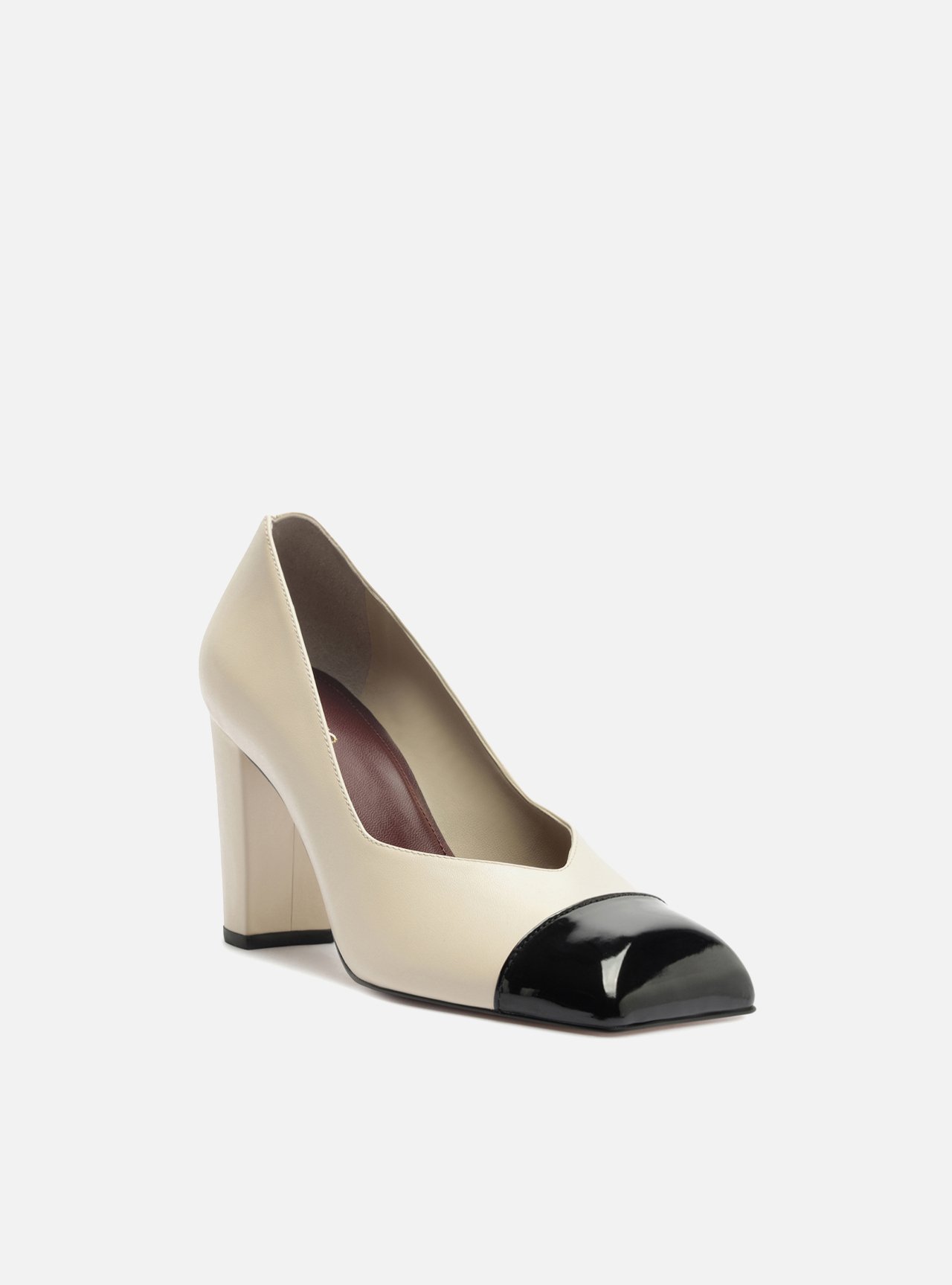 Scarpin Branco Multimaterial Salto Bloco — foto 2