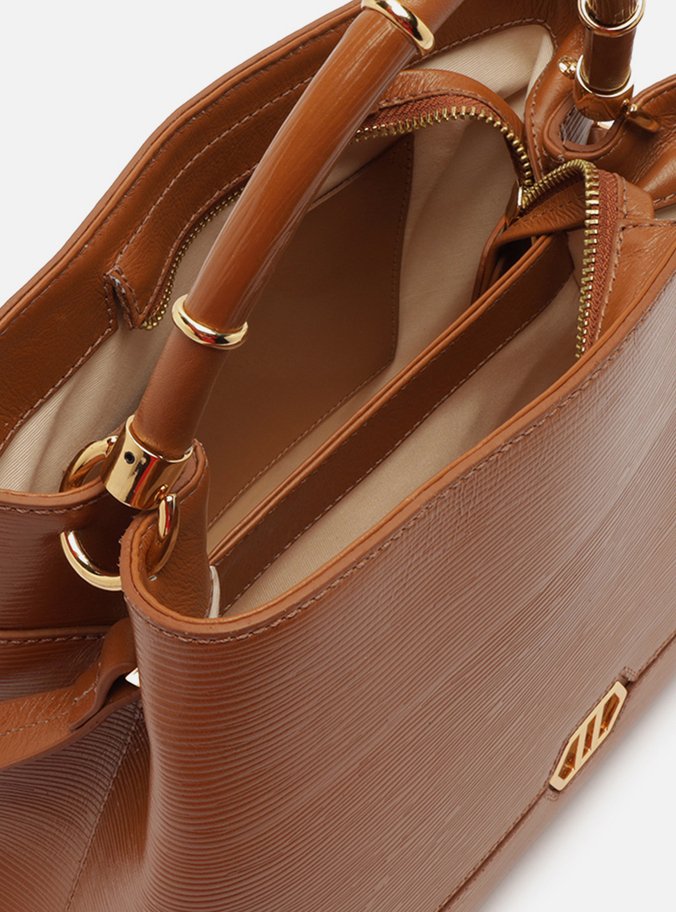 Bolsa Tote Marrom Couro Grande Anéis