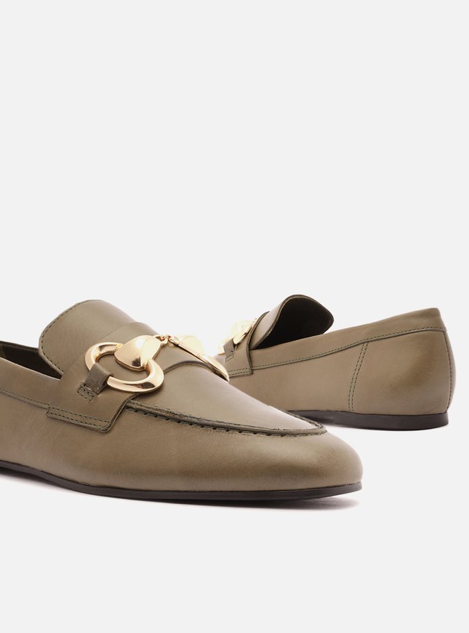Mocassim Verde Couro Bridão Metal