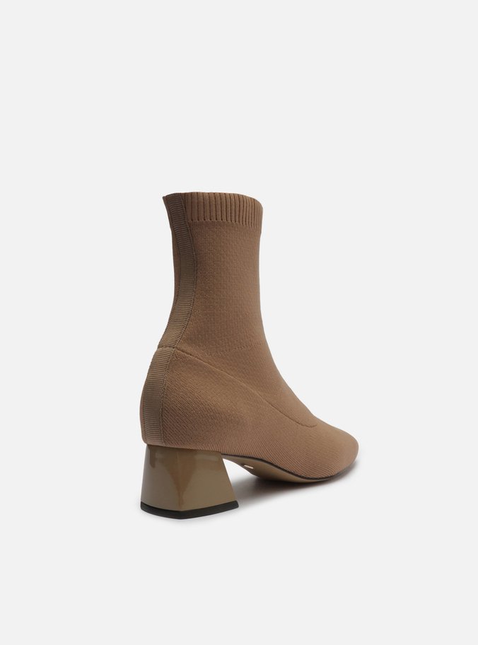 Bota Skinny Nude Knit Cano Médio