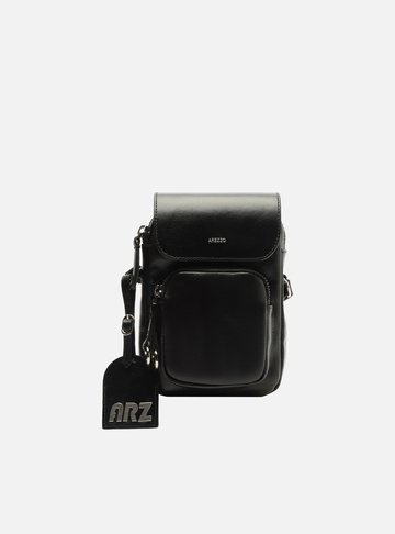 Bolsa Tiracolo Couro Preta Pequena