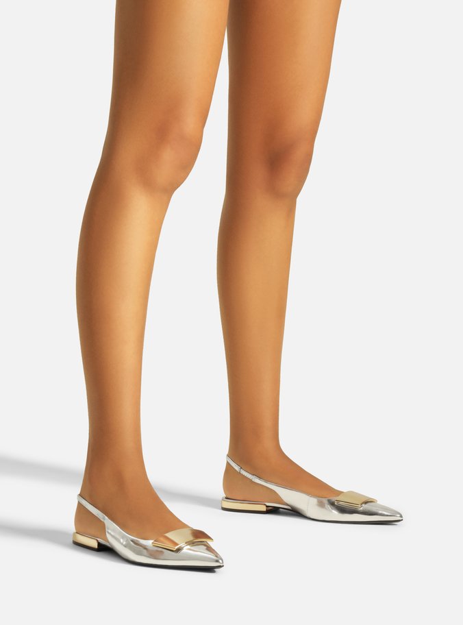 Sapatilha Prata Bico Fino Slingback Aplicação