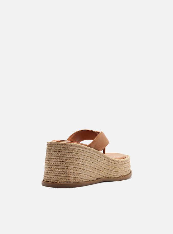 Sandália Marrom Couro Plataforma Palha Flip Flop