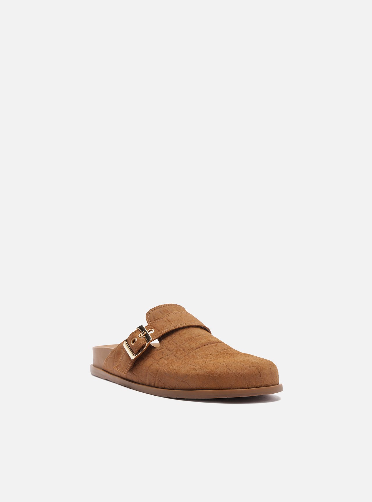 Mule Clog Marrom Acamurçada Croco Fivela — foto 2