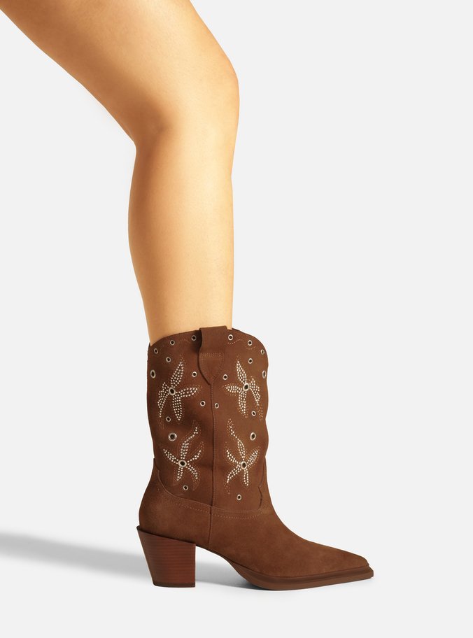 Bota Marrom Acamurçada Cano Longo Bordada Western