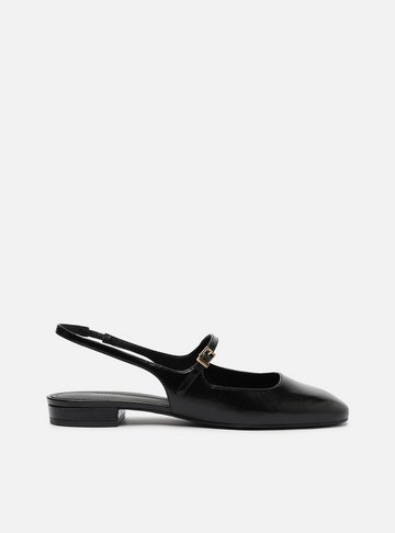Sapatilha Boneca Preta Couro Slingback Classic