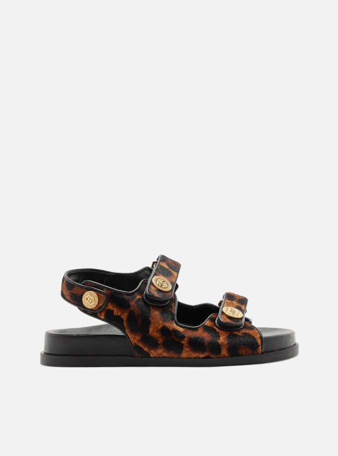 Sandália Papete Animal Print Tiras Velcro