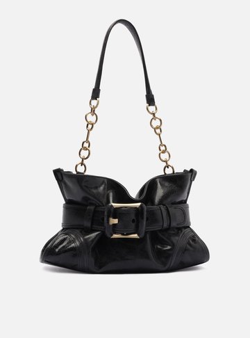 Arezzo — Bolsa Shoulder Preto Couro Grande Maxi Fivela