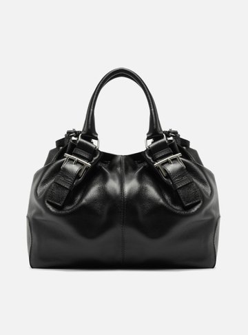 Bolsa Tote Preta Couro Grande Fivelas