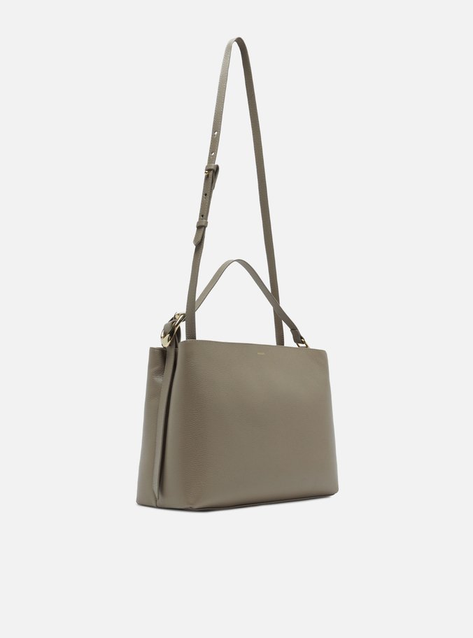 Bolsa Tote Cinza Couro Grande Básica
