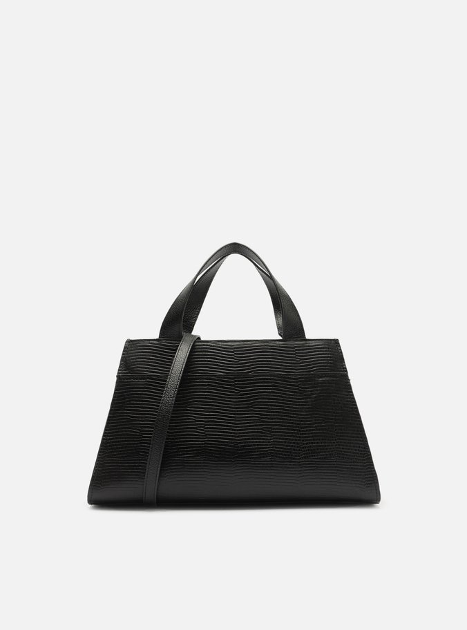 Bolsa Tote Preta Couro Média Croco Franja | Arezzo