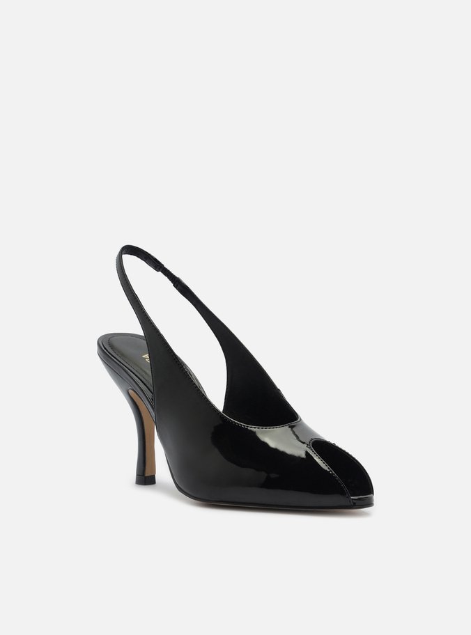 Peep Toe Preto Verniz Salto Alto Slingback
