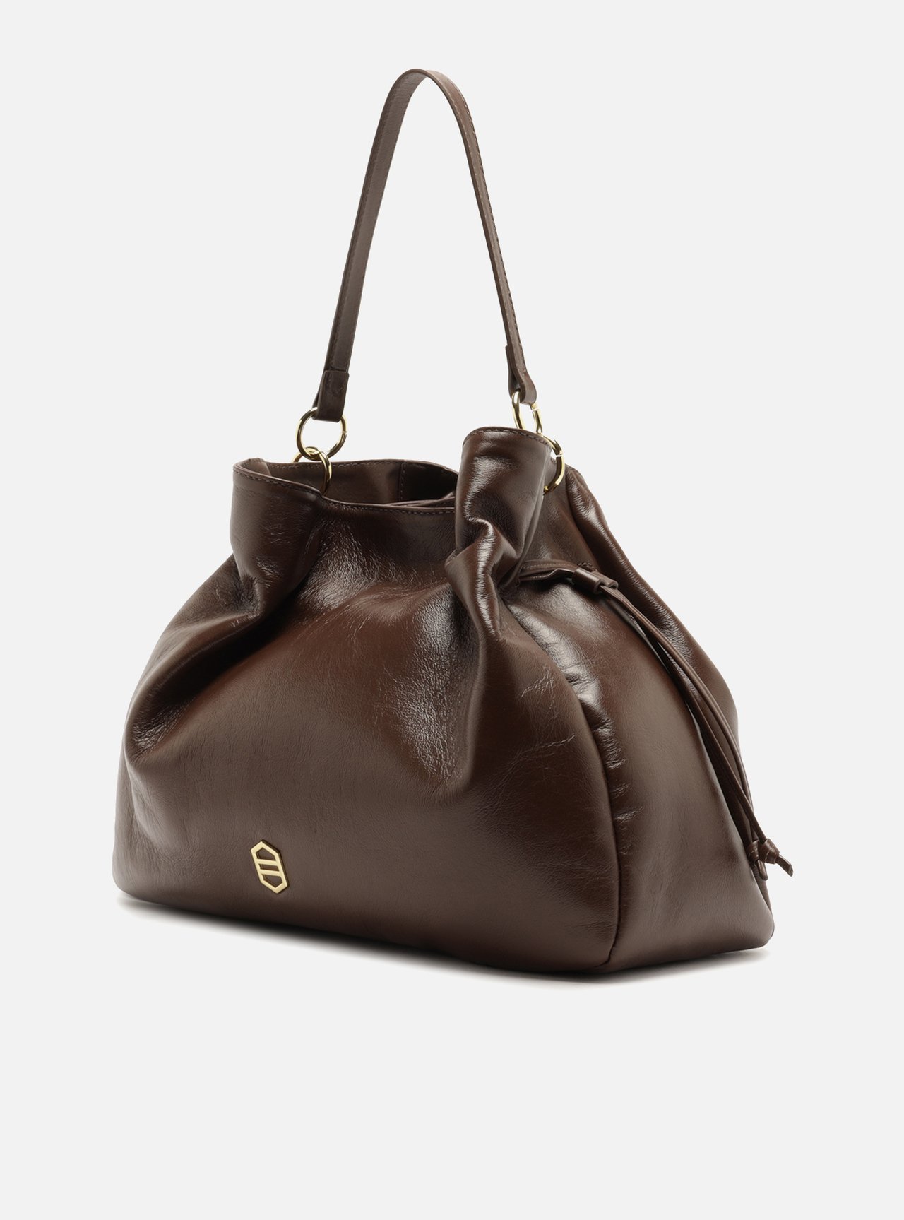 Bolsa Hobo Marrom Couro Grande Franzida — foto 2
