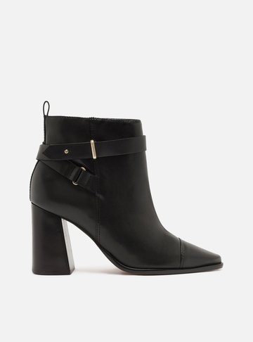 Bota Preta Couro Cano Curto Salto Bloco