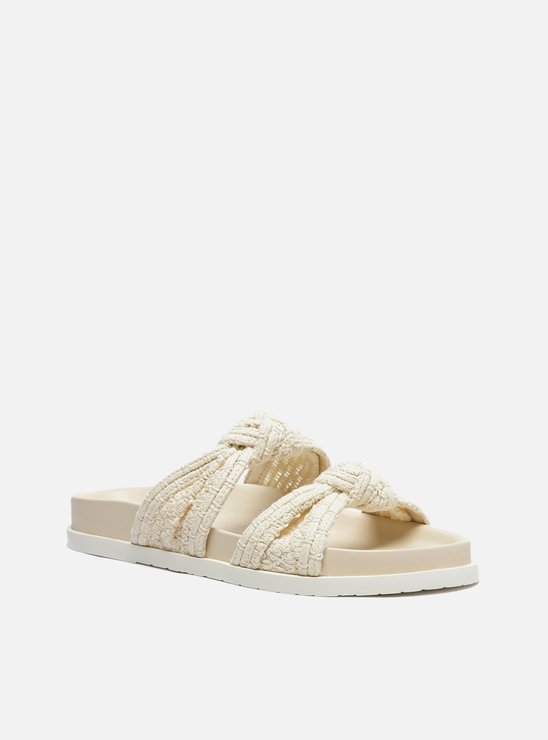 Rasteira Off-White Tecido Tiras Nós