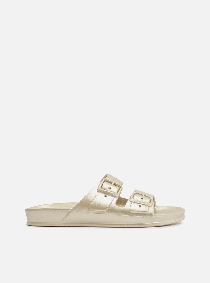 Chinelo Slide Dourado Fivelas Brizza