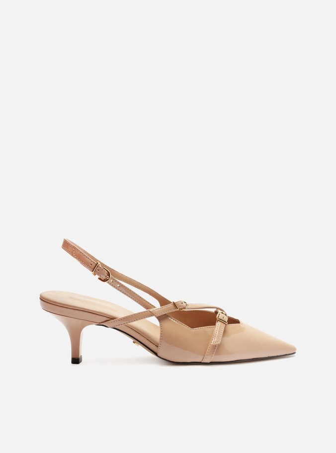 Scarpin Nude Verniz Salto Médio Slingback Amélia