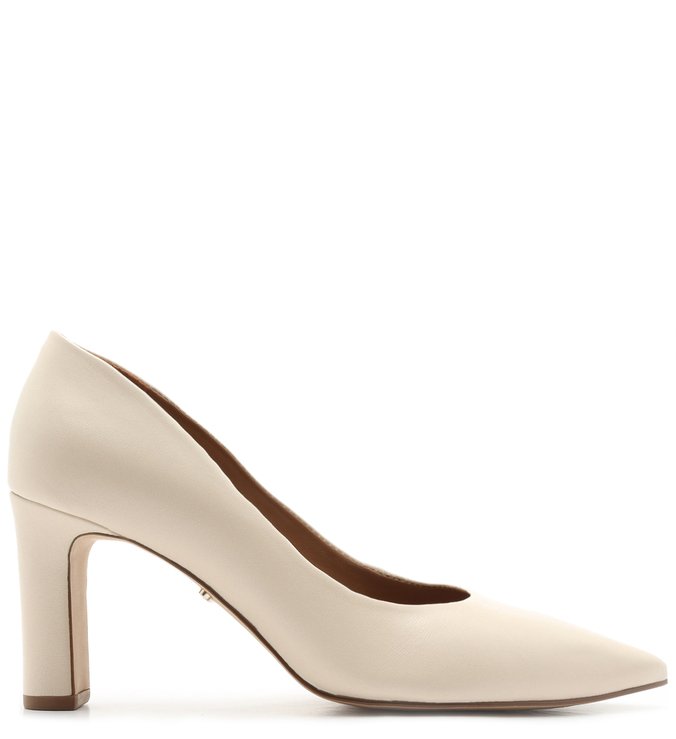 Scarpin Branco Couro Salto Bloco Off-White