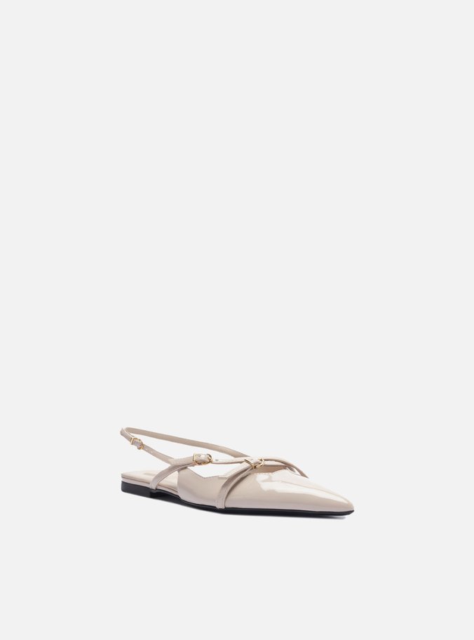Sapatilha Nude Verniz Slingback Tiras Fivelas