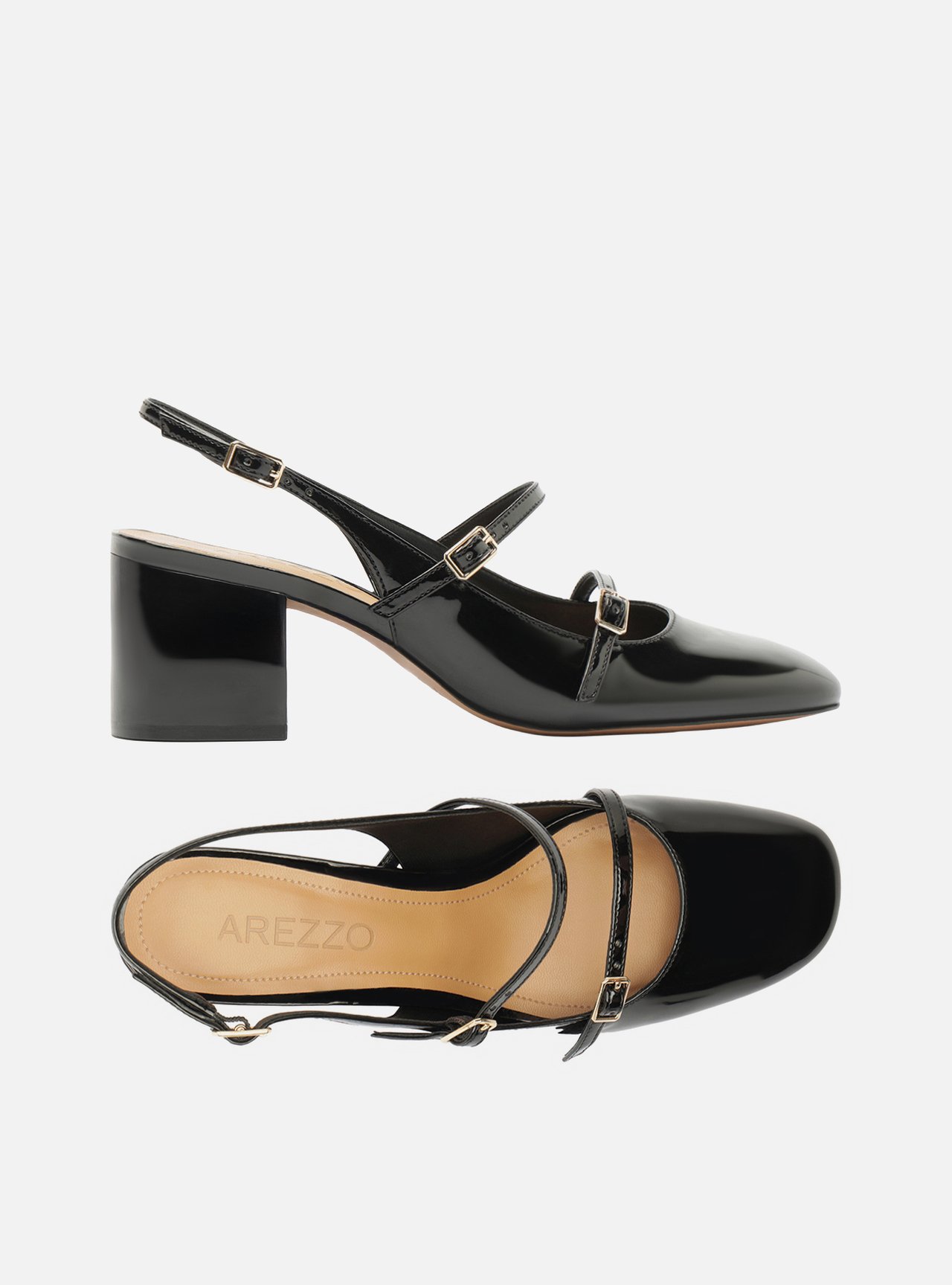 Scarpin Preto Verniz Salto Bloco Tiras Slingback — foto 5