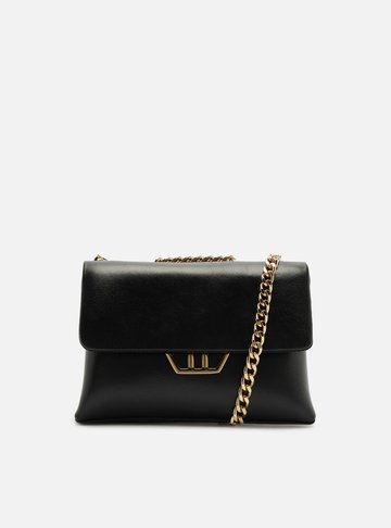 Bolsa Tiracolo Preta Couro Média Metal