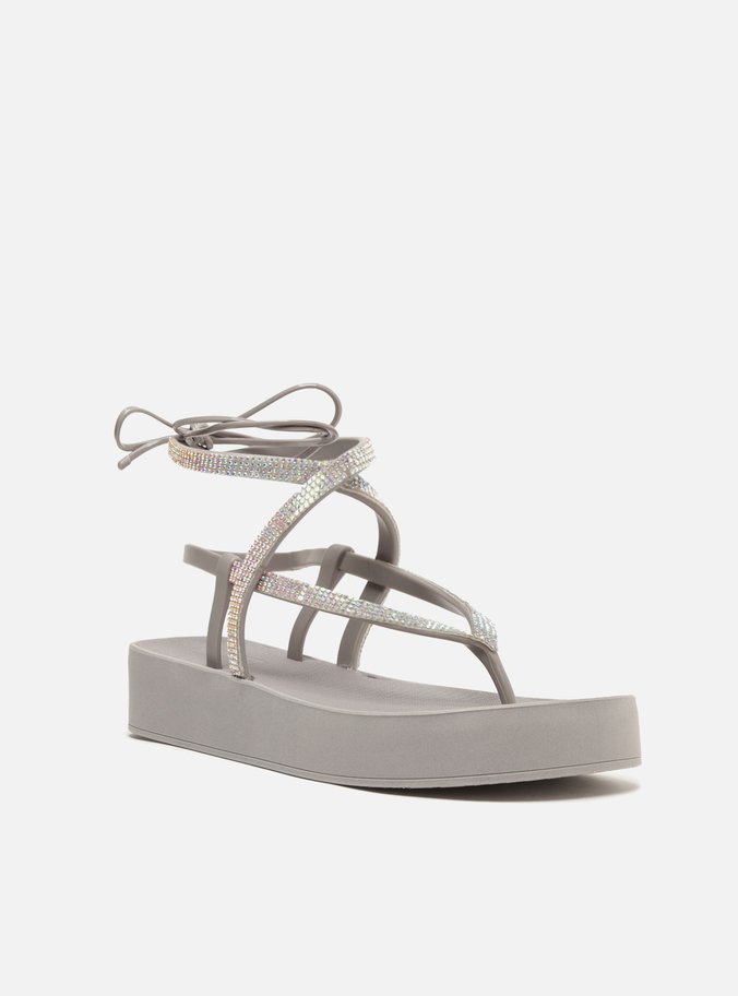 Sandália Prata Strass Flatform Amarração Bela