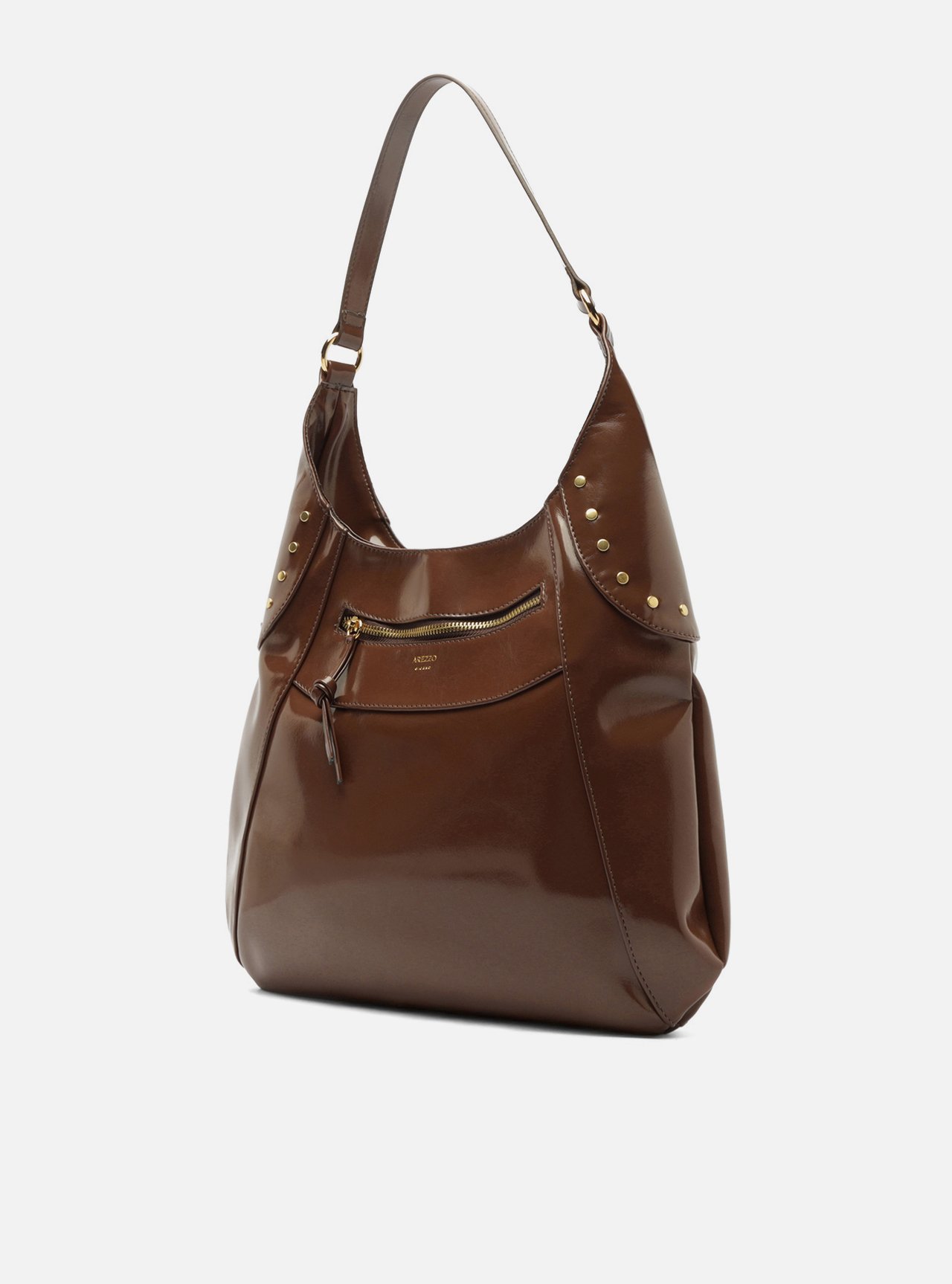 Bolsa Hobo Marrom Grande Rebites Laterais — foto 2