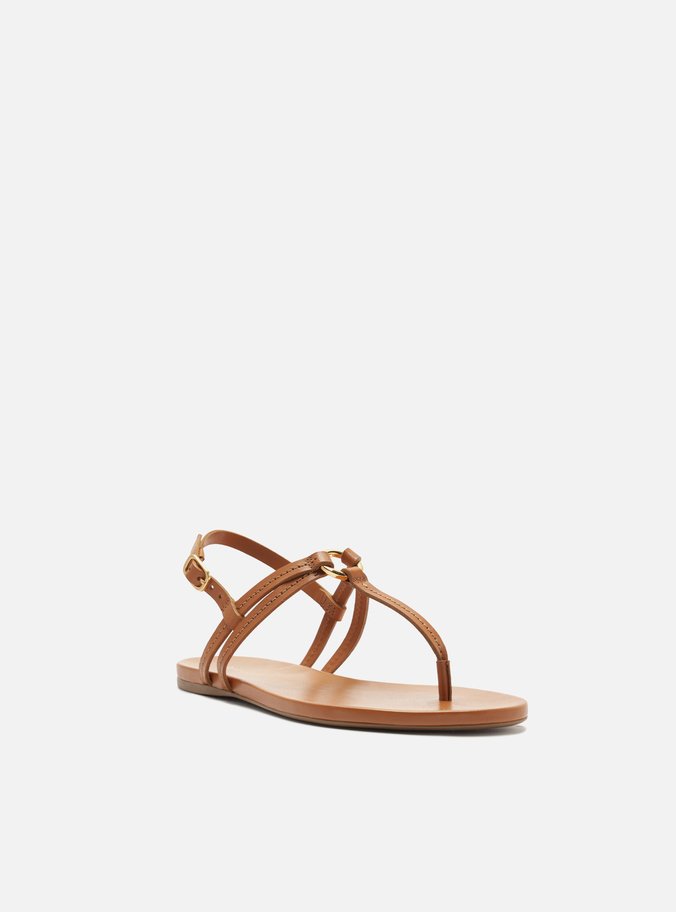 Sandália Rasteira Marrom Couro Slim Argola