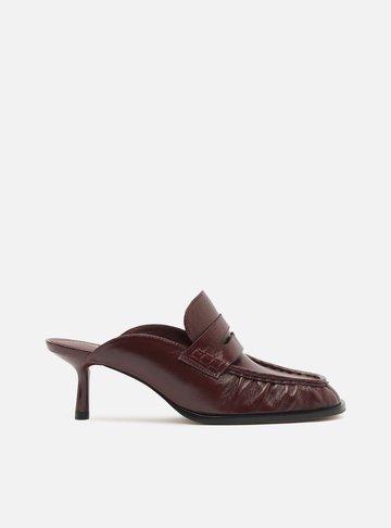 Mule Vinho Couro Salto Fino Franzido Tira
