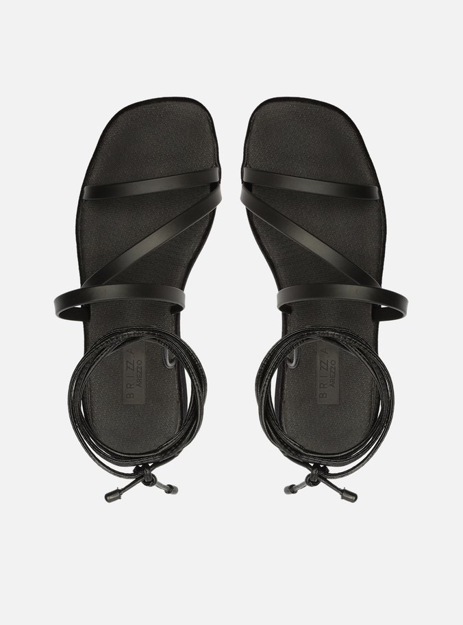 Sandália Preta Flatform Amarração Veludo Brizza