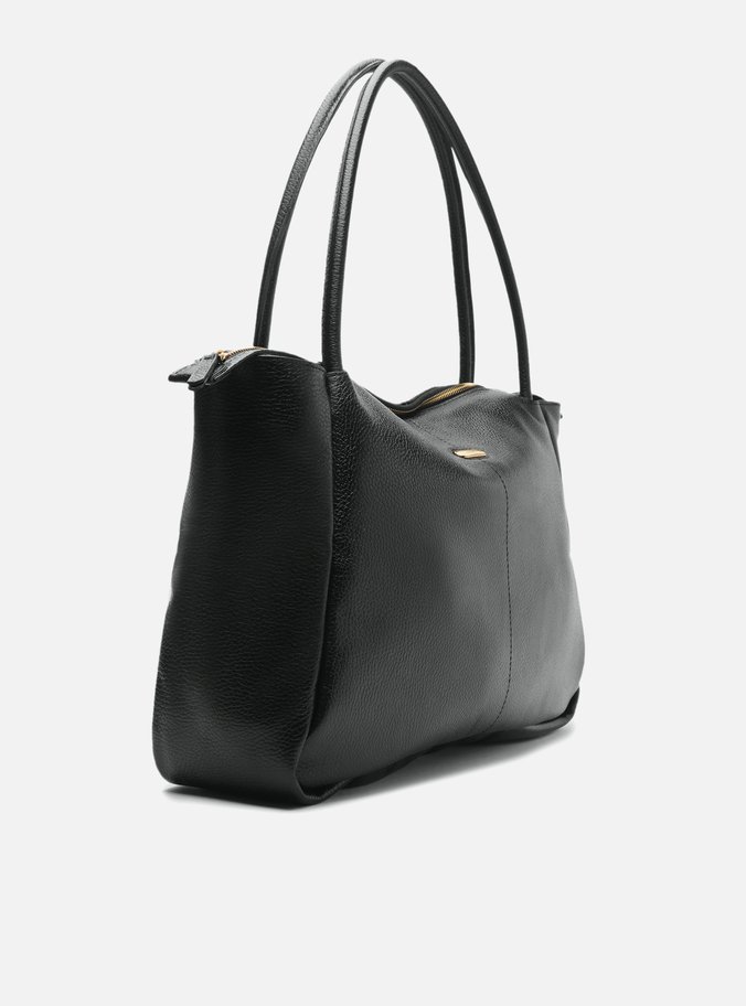 Bolsa Shopping Preta Couro Grande Tag Metal