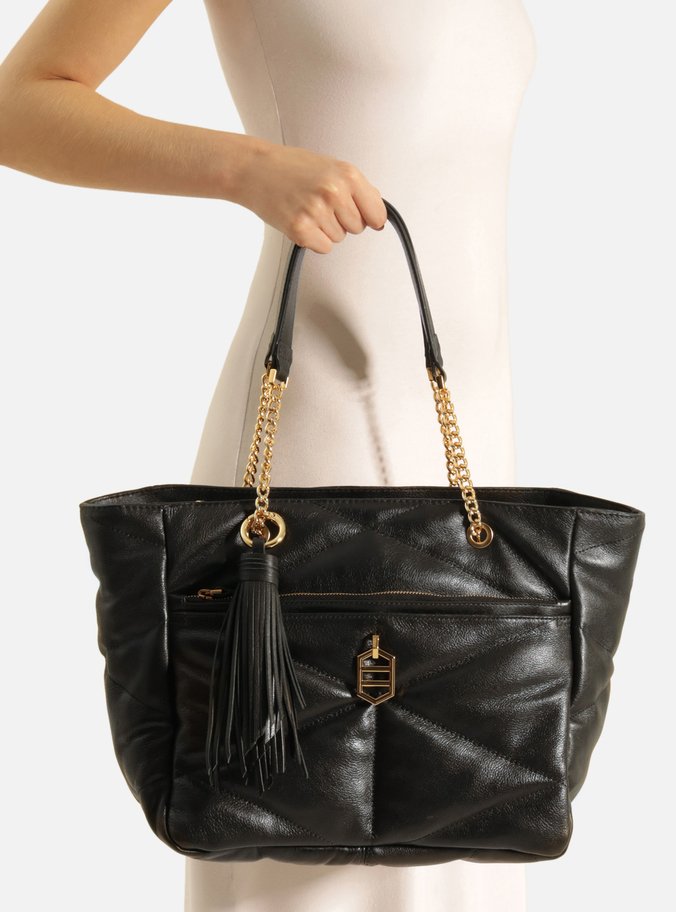 Bolsa Shopping Preta Couro Grande Matelassê