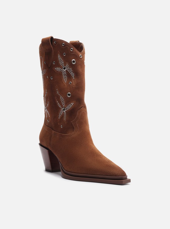 Bota Marrom Acamurçada Cano Longo Bordada Western
