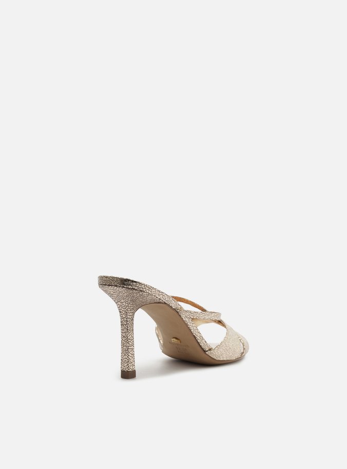 Mule Dourado Salto Fino Tiras Cruzadas