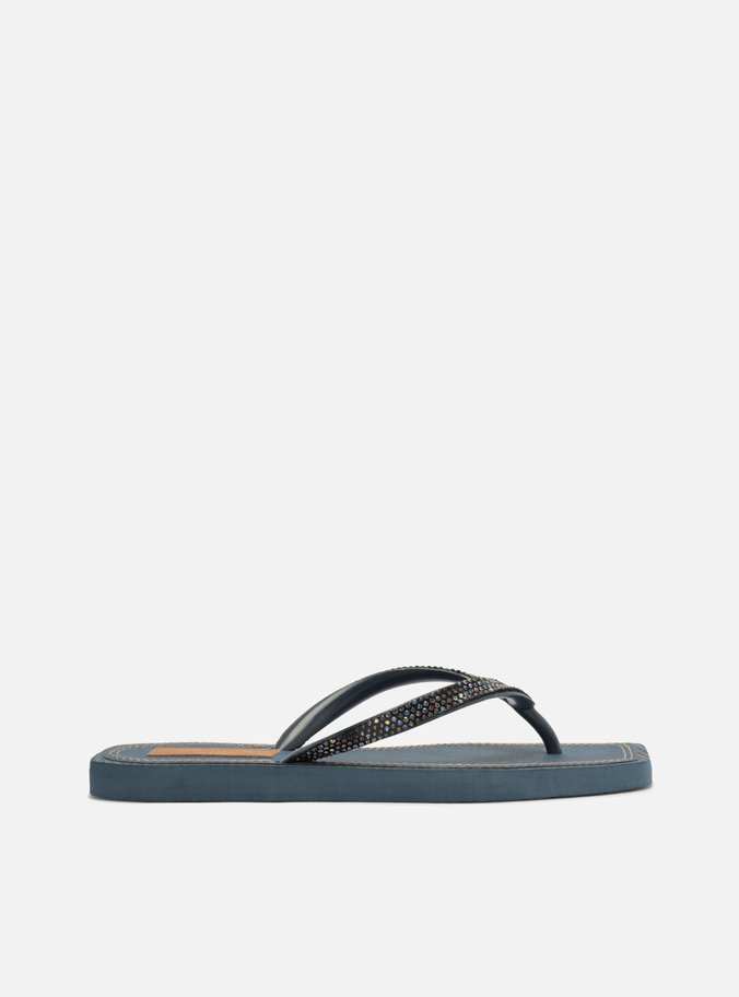 Chinelo de Dedo Azul Denim Square Strass Brizza