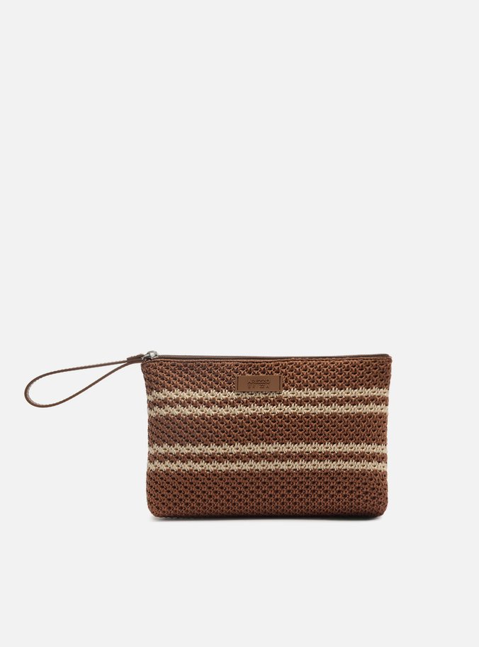 Necessaire Marrom Crochê Pequena Listras Brizza