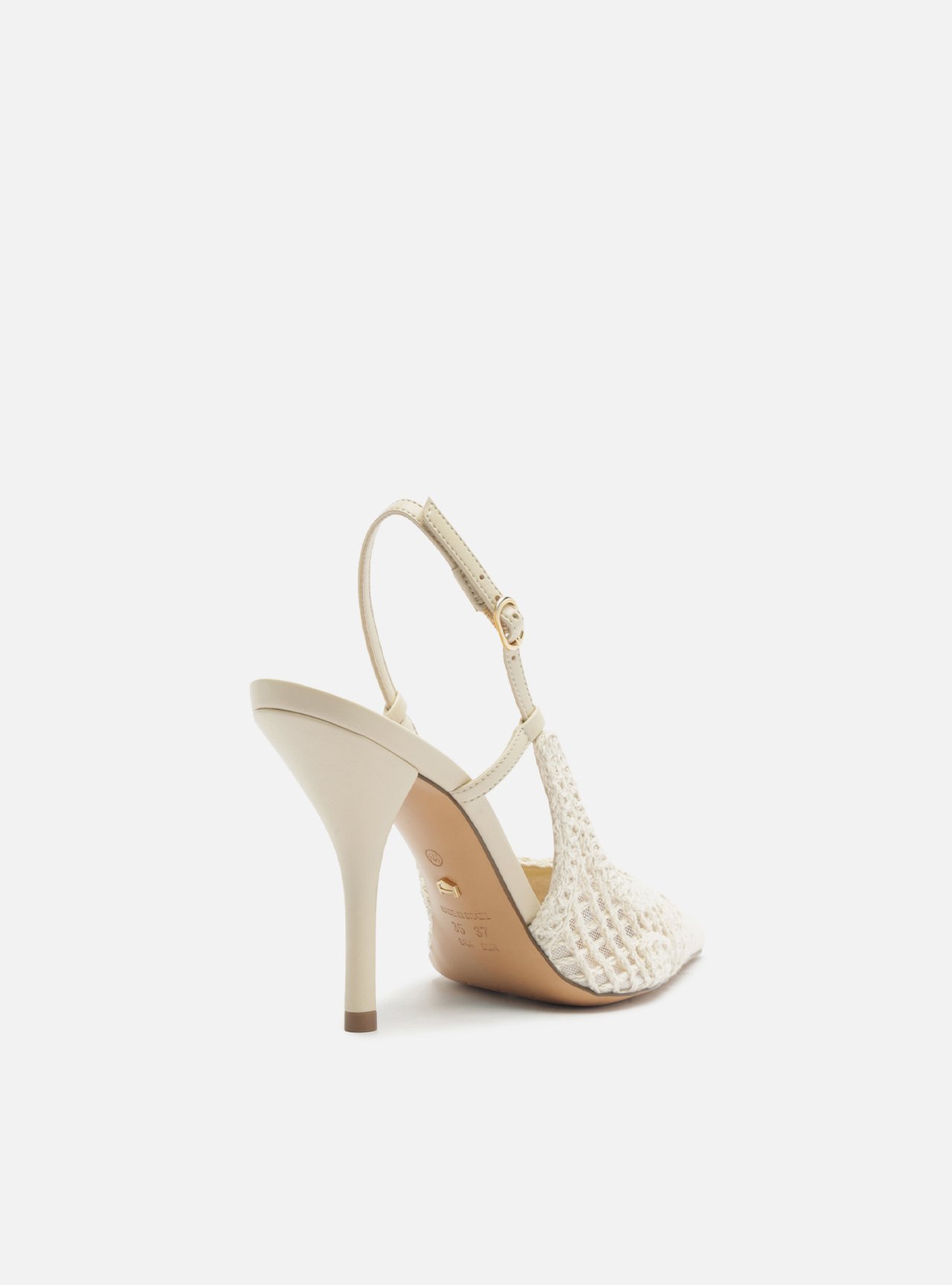 Scarpin Off White Bordado Salto Alto Fino Slingback — foto 3
