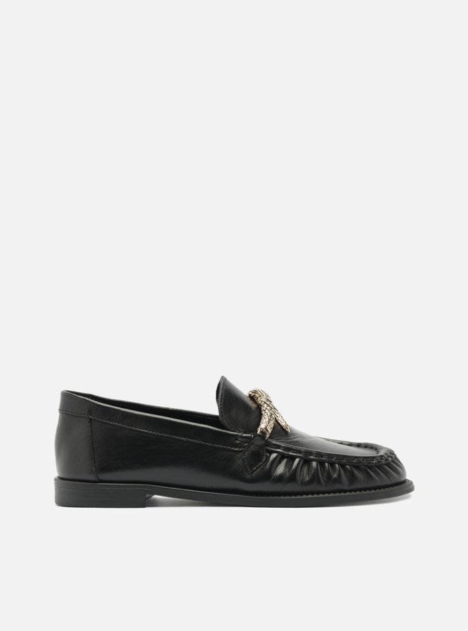 Mocassim Preto Couro Metal Snake