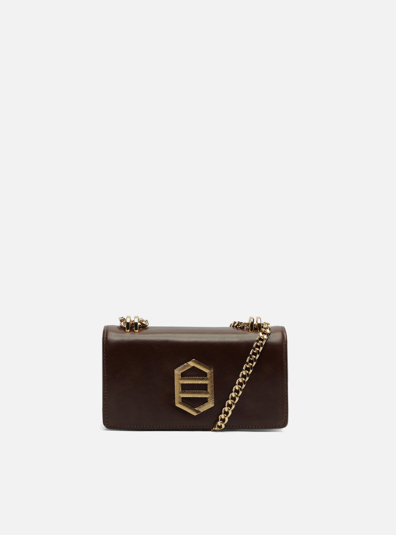 Bolsa Tiracolo Marrom Couro Pequena Metal Dourado — foto 1