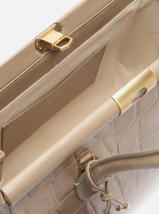 Bolsa Tote Cinza Couro Maxi Croco Grande